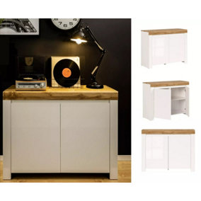 Small Sideboard 2 Door Cupboard Modern White Gloss Oak Effect Soft Close Storage Holten