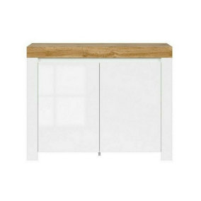 Small Sideboard 2 Door Cupboard Modern White Gloss Oak Effect Soft Close Storage Holten