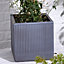 Small Slate Grey Ribbed Finish Fibre Clay Indoor Outdoor Garden Plant Pots Houseplant Flower Planter