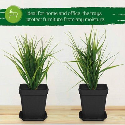 Small Square Plant Pots, Black Plastic Plant Pots for Decorative Indoor and Outdoor with Trays - 15 Pack