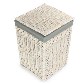 Small Square White Wash Laundry Hamper with Grey Sage Lining