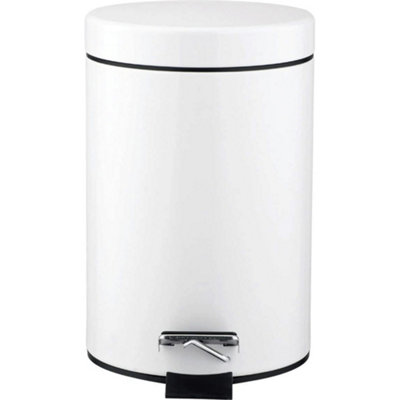 Small Stainless Steel 3 Ltr Pedal Bin Kitchen Bathroom Toilet Rubbish, White