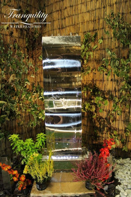 Small Stainless Steel Wave Modern Metal Mains Plugin Powered Water Feature