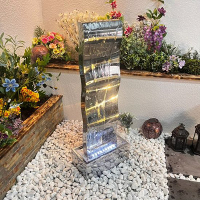 Small Stainless Steel Wave Solar Powered Water Feature With Cover