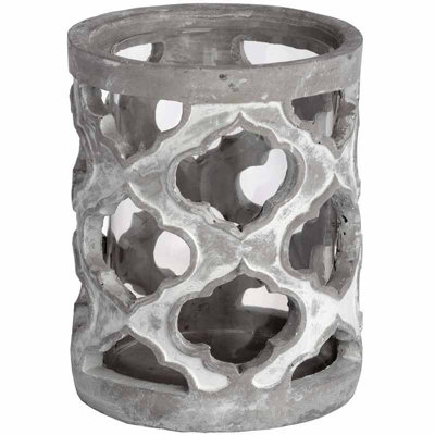 Small Stone Effect Patterned Candle Holder - Stone - L15 x W15 x H19 cm - Grey