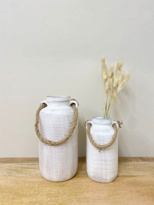Small Stone Vase with Rope Han