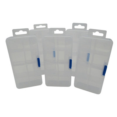 Small Storage Organizer Boxes X5 (Compartments Clear Plastic Container Case Hanging Lid)
