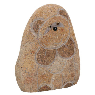 Small Teddy Bear River Rock Hand Carved Stone Decoration House Garden Yard
