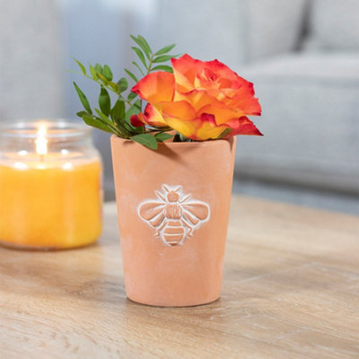 Small Terracotta Indoor Plant Pot with a Bee Design. Gift Idea. (Dia) 8.5 cm
