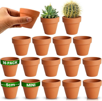 Small Terracotta Plant Pots 5cm, 16-Pack Versatile Mini Clay Pots for Plants, Candle Making & Art Projects, Drainage Holes