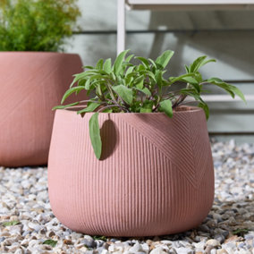 Small Terracotta Symmetry Stripe Fibre Clay Indoor Outdoor Garden Planter Houseplant Flower Plant Pot