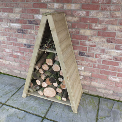 Small Triangular 2' 8" x 1' 4" Tongue & Groove Pressure Treated Log Store - 4