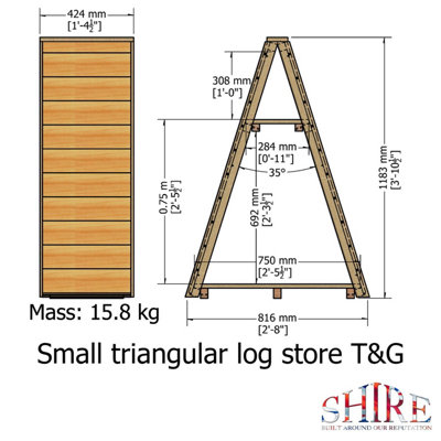 Small Triangular 2' 8" x 1' 4" Tongue & Groove Pressure Treated Log Store - 5