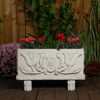 Small Tulip design White Stone Trough