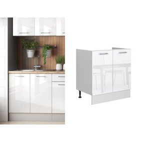 Small Under Sink Cabinet Kitchen Sink Unit Storage Cupboard 800mm Base Modern White Gloss Ella