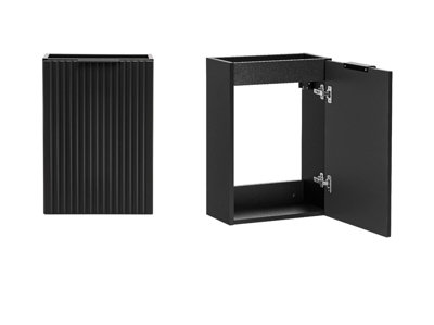 Small Vanity Unit Cloakroom Sink Wall Cabinet Slimline Black Ribbed Fluted 400mm Adel