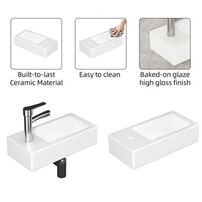 Small Wall Mount Wash Hand Basin Rectangle, Right Hand