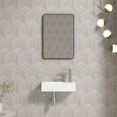 Small Wall Mount Wash Hand Basin Rectangle, Right Hand