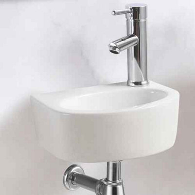 Small white ceramic mini hand wash basin, Compact cloakroom bathroom ...