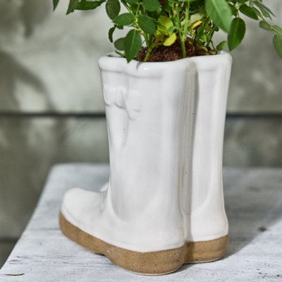 Small White Double Wellington Ceramic Indoor Outdoor Summer Flower Pot Garden Planter Pot