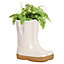 Small White Double Wellington Outdoor Boot Ceramic Flower Pot Garden Planter Pot Gift for Gardeners