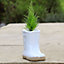 Small White Double Wellington Outdoor Boot Ceramic Flower Pot Garden Planter Pot Gift for Gardeners