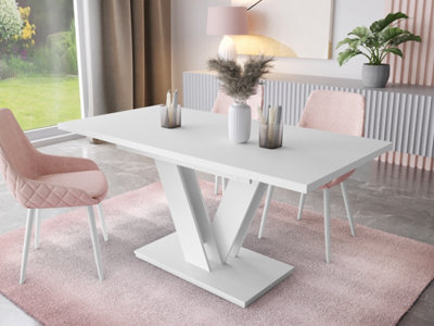 Small White Table Extending Dining Kitchen Table Modern Compact Seats 6 8 - Masy