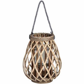 Small Wicker Bulbous Lantern - decorative ornament - L10 x W10 x H30 cm