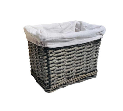Small Wicker Willow Storage Basket With Cloth Lining Grey Medium 28 x 20 x 21 cm