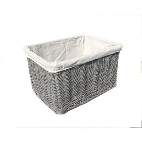 Small Wicker Willow Storage Basket With Cloth Lining Grey Medium 28 x 20 x 21 cm