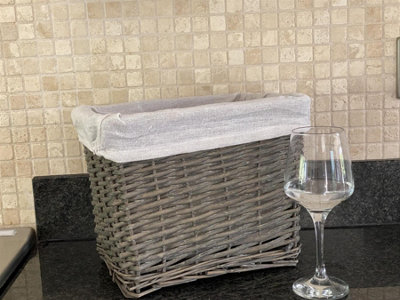 Small Wicker Willow Storage Basket With Cloth Lining Grey Medium 28 x 20 x 21 cm