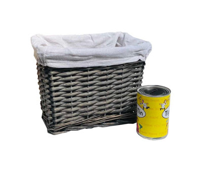 Small Wicker Willow Storage Basket With Cloth Lining Grey Medium 28 x 20 x 21 cm - 3