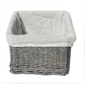 Small Wicker Willow Storage Basket With Cloth Lining Grey Small 22 x 22 x 14.5 cm