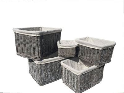 Small Wicker Willow Storage Basket With Cloth Lining Grey Small 22 x 22 x 14.5 cm