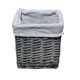 Small Wicker Willow Storage Basket With Cloth Lining Grey SQUARE 20 x 20 x 20 cm