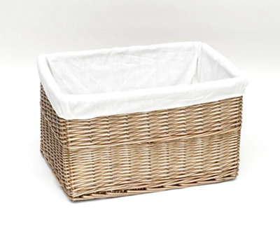 Small Wicker Willow Storage Basket With Cloth Lining Natural Medium 28 x 20 x 21 cm