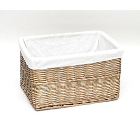 Small Wicker Willow Storage Basket With Cloth Lining Natural Medium 28 x 20 x 21 cm