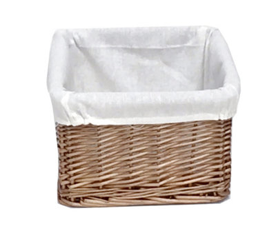 Small Wicker Willow Storage Basket With Cloth Lining Natural Small 22 x 22 x 14.5 cm