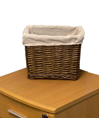 Small Wicker Willow Storage Basket With Cloth Lining Oak Medium 28 x 20