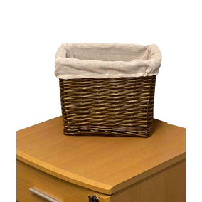 Small Wicker Willow Storage Basket With Cloth Lining Oak Medium 28 x 20 x 21 cm