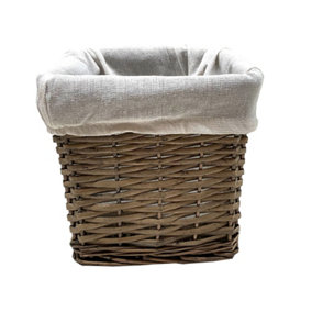 Small Wicker Willow Storage Basket With Cloth Lining Oak SQUARE 20 x 20 x 20 cm