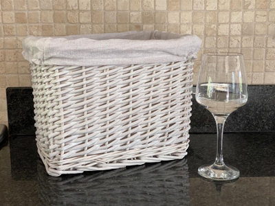 Small Wicker Willow Storage Basket With Cloth Lining White Medium 28 x 20 x 21 cm