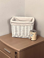 Small Wicker Willow Storage Basket With Cloth Lining White Medium 28 x 20 x 21 cm