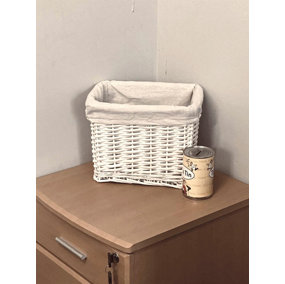 Small Wicker Willow Storage Basket With Cloth Lining White Medium 28 x 20 x 21 cm