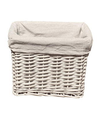 Small Wicker Willow Storage Basket With Cloth Lining White Medium 28 x 20 x 21 cm - 3