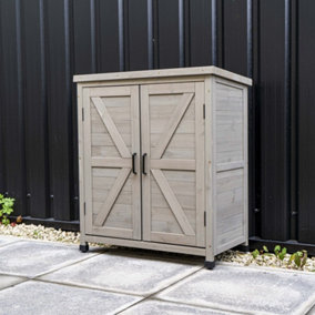 Small Wooden Garden Storage Cabinet in Grey