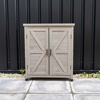 Small Wooden Garden Storage Cabinet in Grey