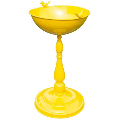 Small Yellow Bird Bath - Weather Resistant Metal Pedestal Style Colourful Outdoor Garden Wild Bird Water Bowl Station, H56 x W30cm Price Comparisons | Compare The Build