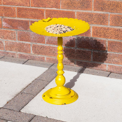 Small Yellow Bird Feeder - Weather Resistant Metal Freestanding Outdoor Garden Wild Bird Seed & Nut Feeding Station - H44 x 31.5cm Price Comparisons | Compare The Build