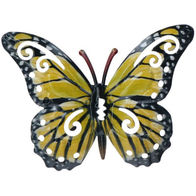 Small Yellow Metal  Butterfly Garden/Home Wall Art Ornament 11x8.5cm